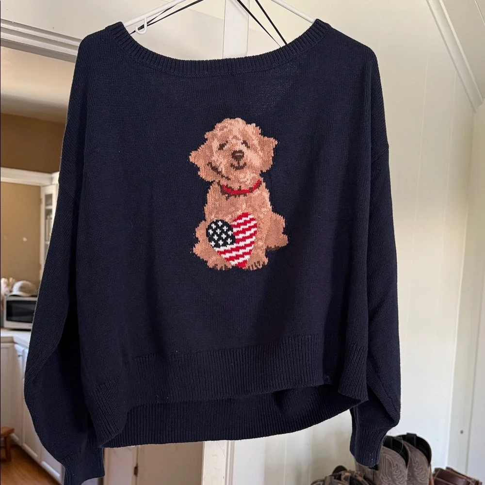 Hollister Navy Sweater with Dog and Heart Design - Picture 3 of 3